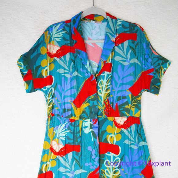Hutch Rigby Tropical Floral Tie Waist Button Front Maxi Shirt Dress, size S - Picture 3 of 16